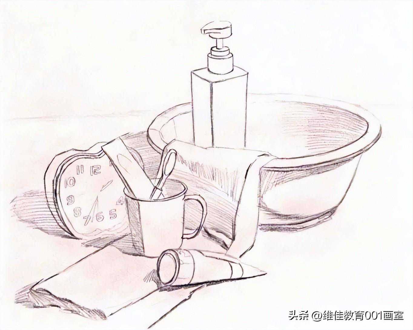 武汉美术生画室｜素描闹表和洗漱用品的作画步骤
