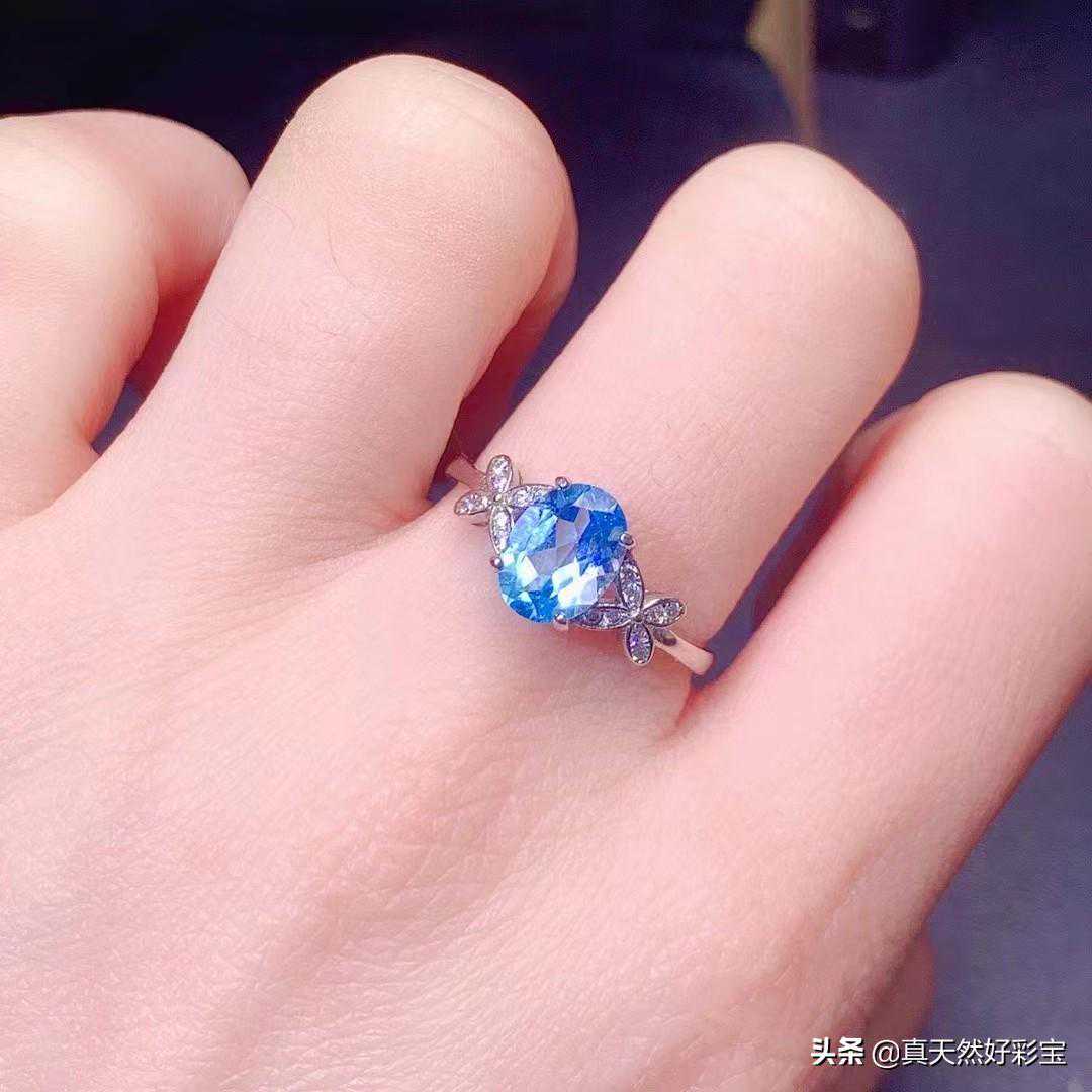 s925银天然瑞士蓝托帕石戒指
