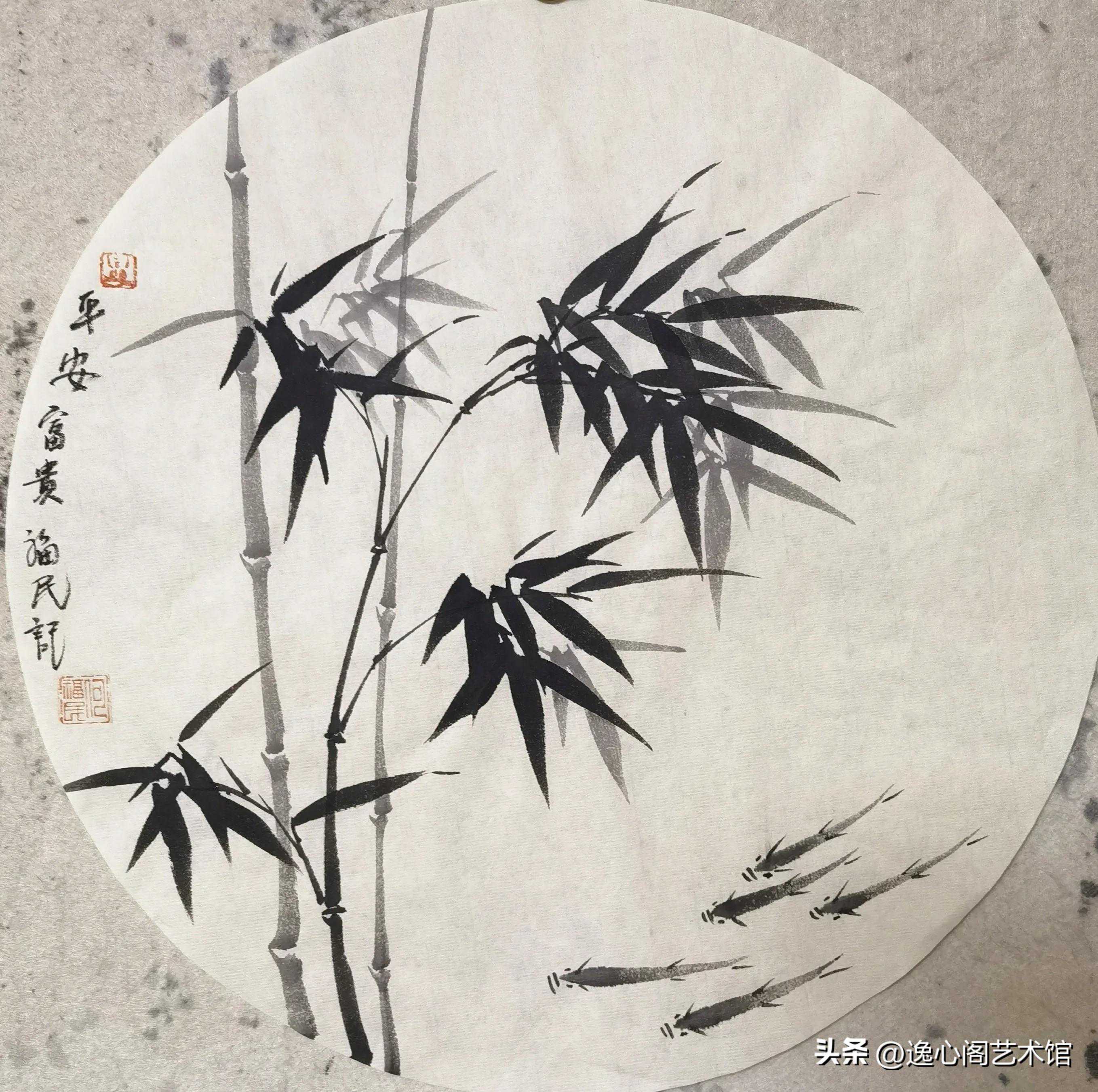 何福民画竹交流，学习。逸心阁书画馆推荐。